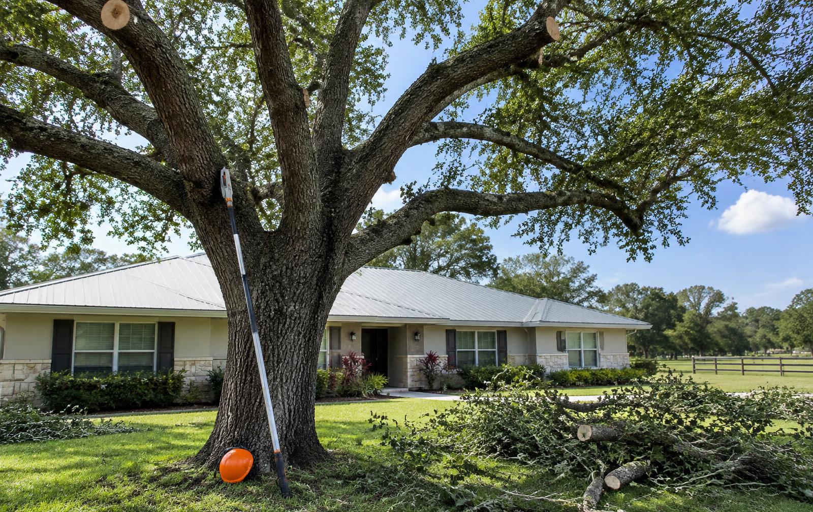 Illustrative image of a trimmed live oak beside a Florida home